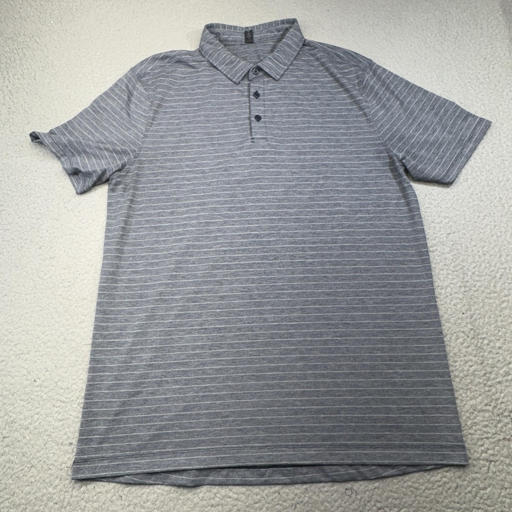 Lululemon Polo Shirt Mens XL Gray Striped Athletic Golf Performance Short Sleeve